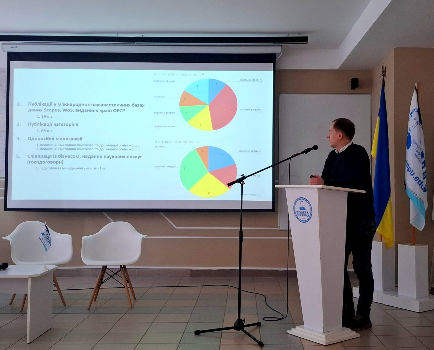 Павло Блозва презентує результати факультету педагогіки і психології.